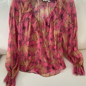 Joie silk Pink and Gold Sheer Ruffled Blouse